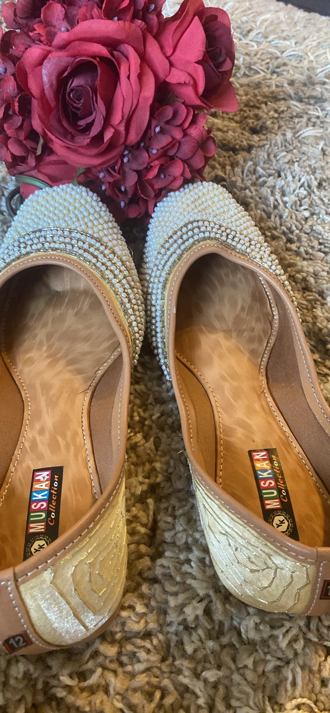 Muskan Collection Gold Beaded Flats - Size 12
