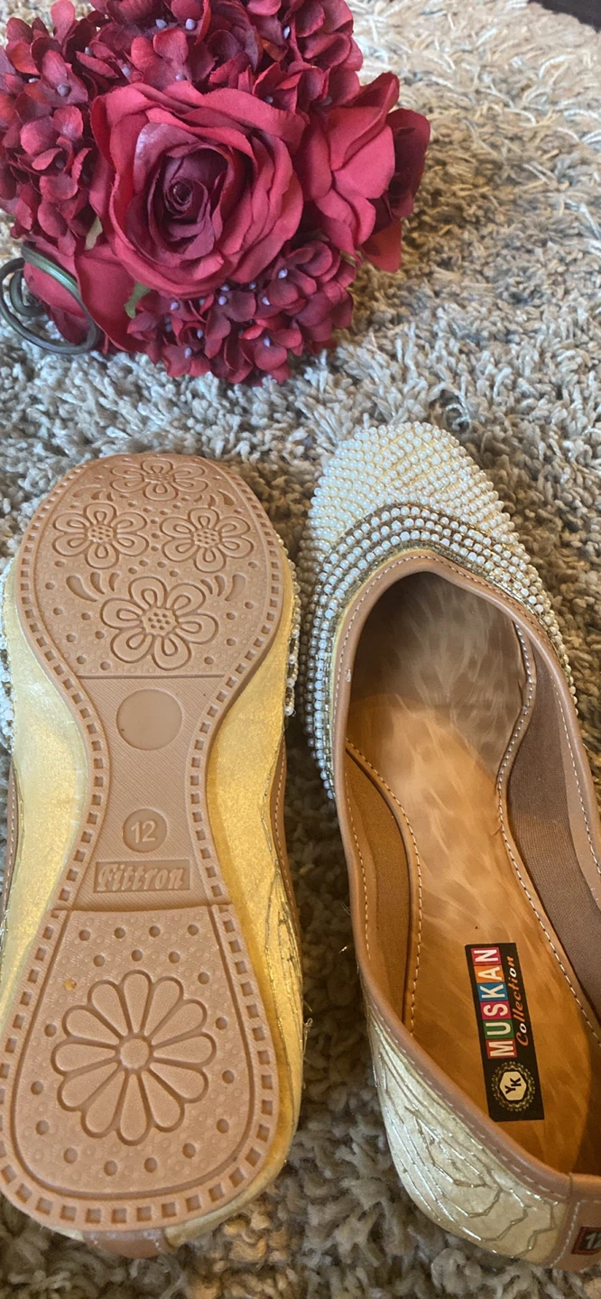 Muskan Collection Gold Beaded Flats - Size 12 - photo 3