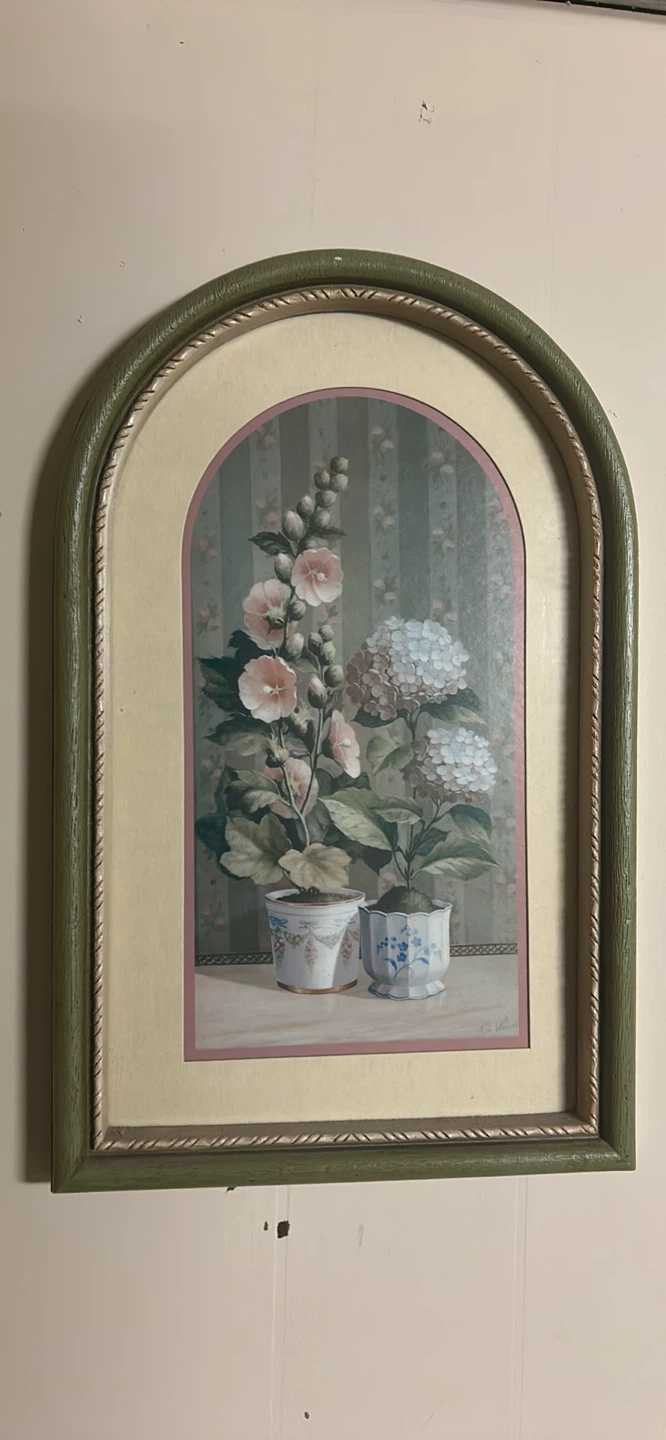 Framed Floral Print with Green Arched Frame