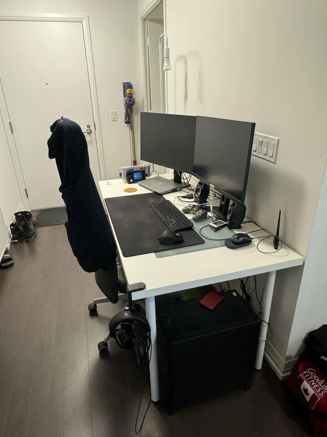 White IKEA Desk with Drawer Unit and office chair