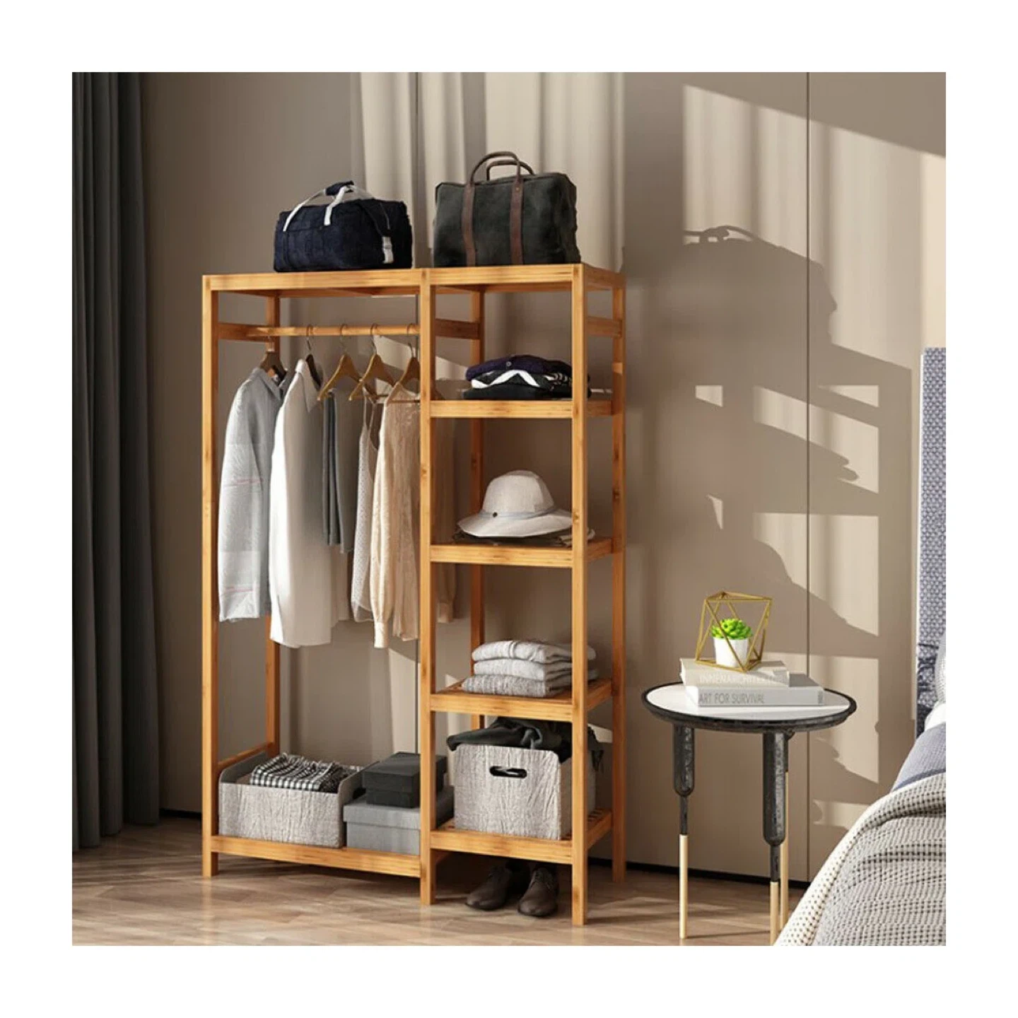 Bamboo Clothing Rack with Shelves - photo 2