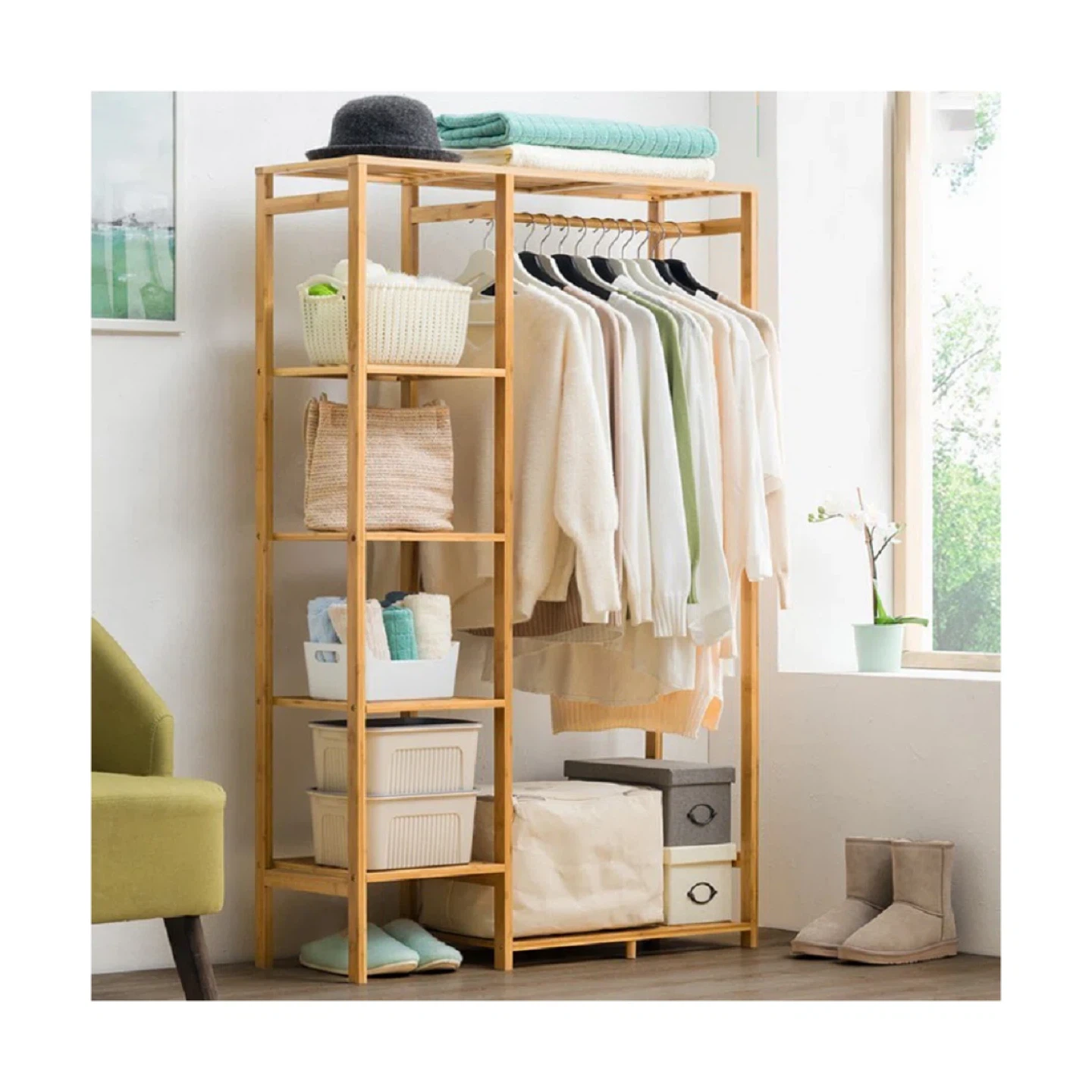 Bamboo Clothing Rack with Shelves - photo 3