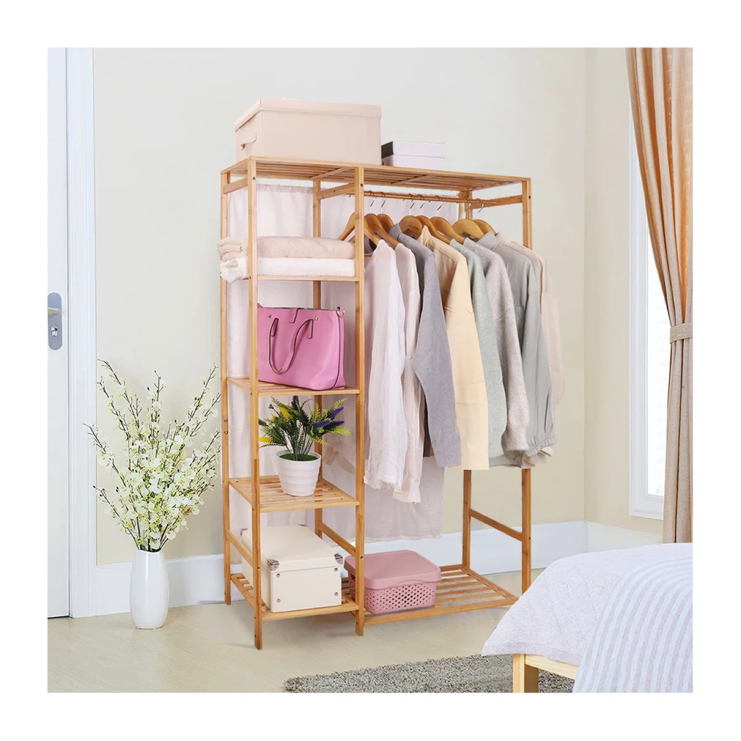 Bamboo Clothing Rack with Shelves - photo 4