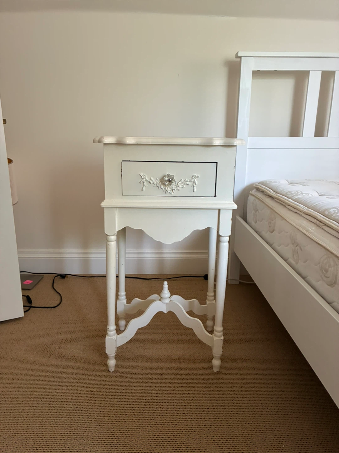 White Accent Table with Drawer - photo 2