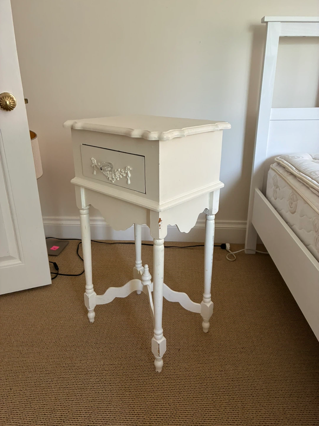 White Accent Table with Drawer