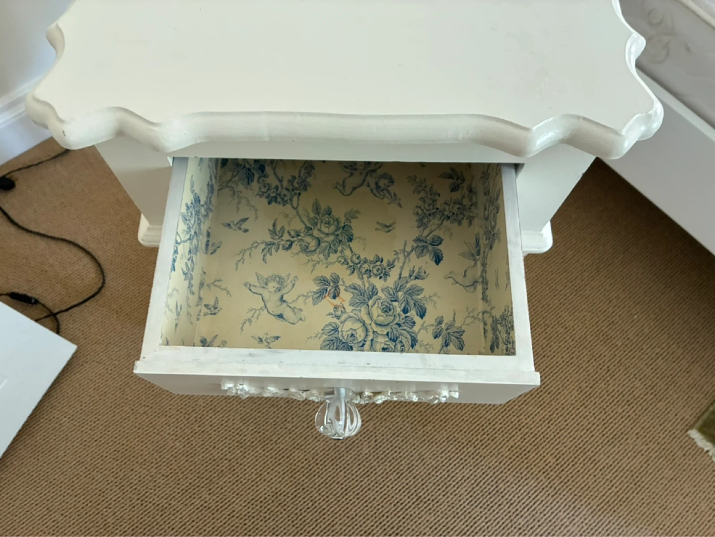 White Accent Table with Drawer - photo 3