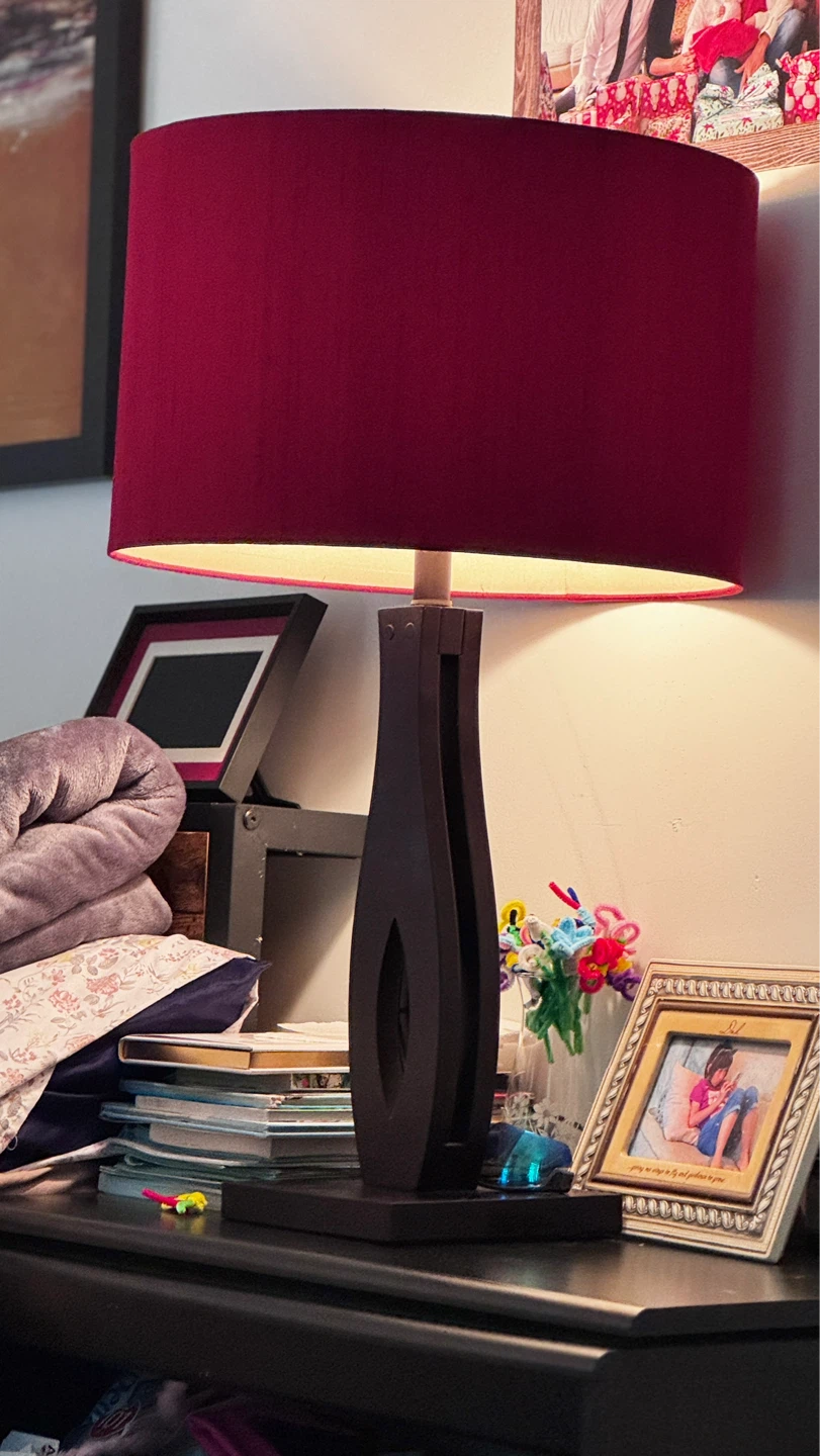 Dark Wood Floor Lamp with Red Shade - photo 2