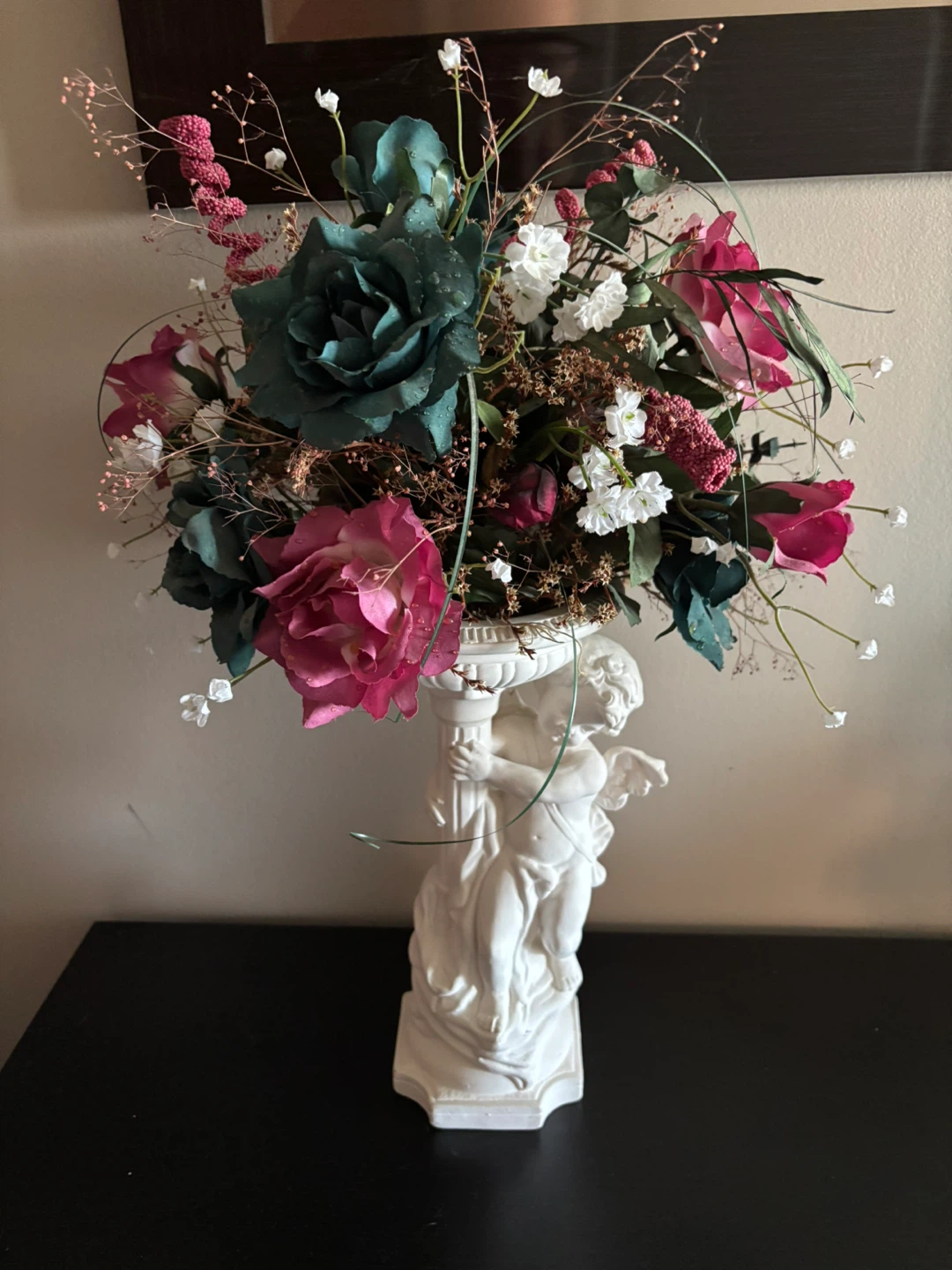 Artificial Flower Arrangement with Cherub Vase