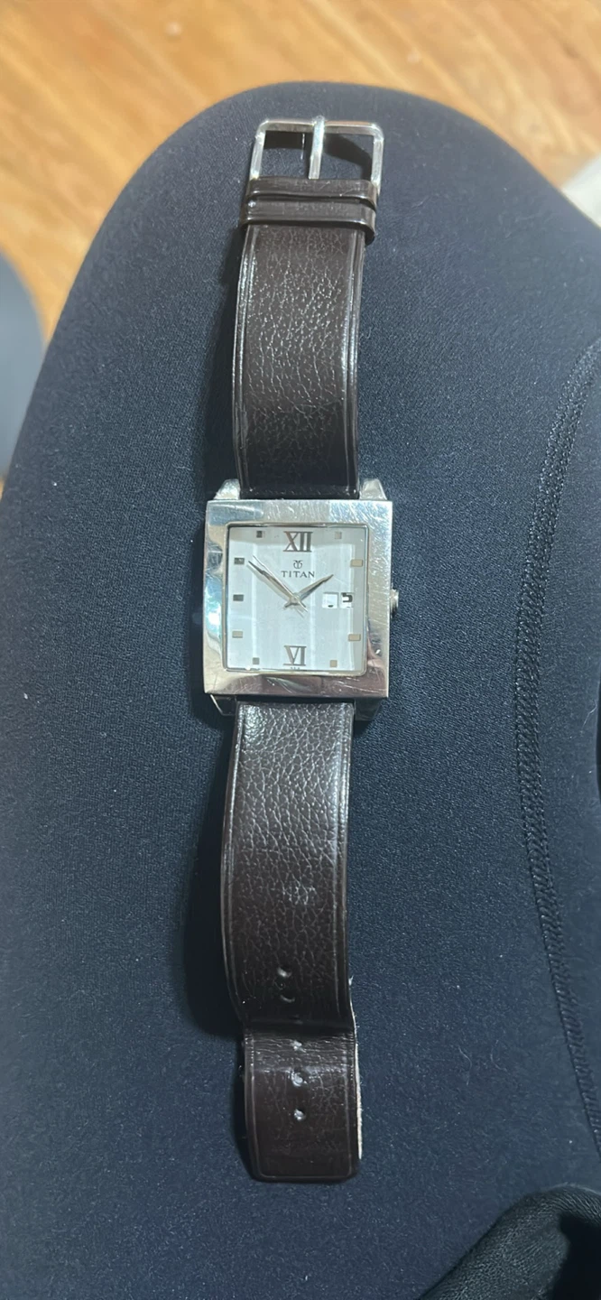 Titan Square Face Watch with Brown Leather Strap