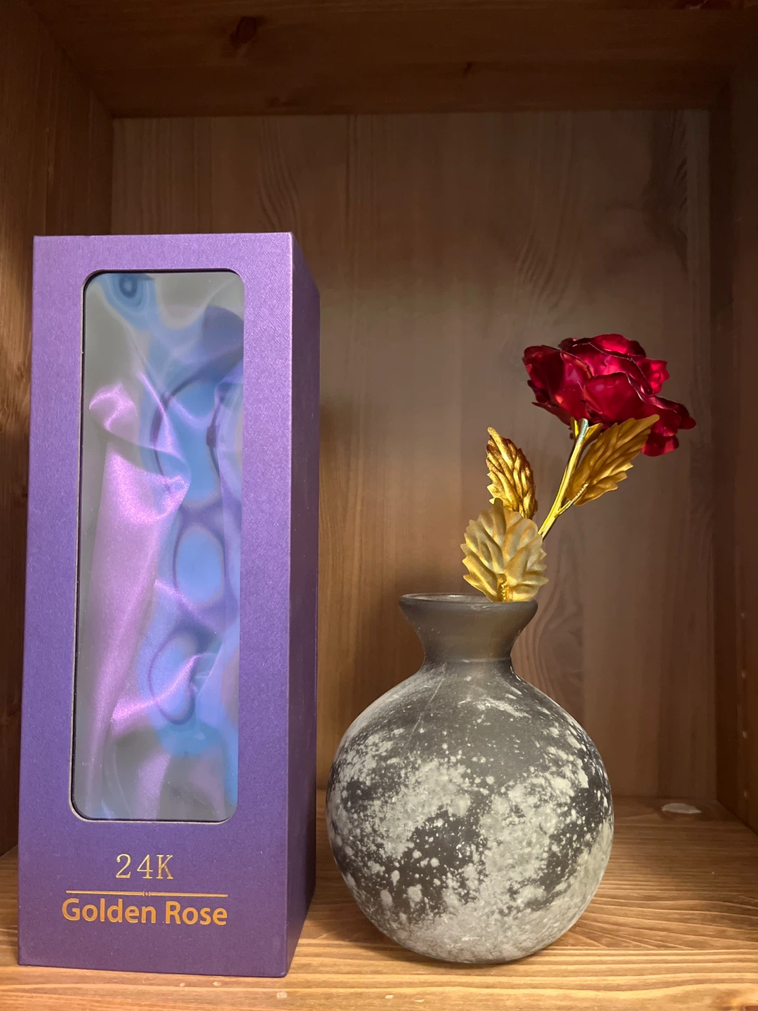 24K Golden Rose with Vase