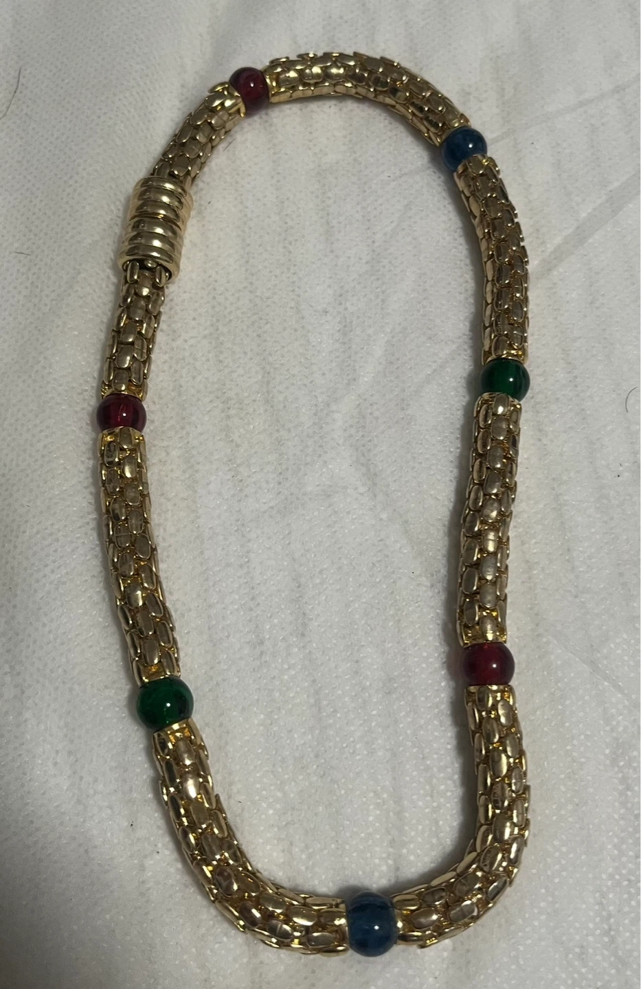 Gold Tone Necklace with Red, Green, and Blue Beads - photo 2