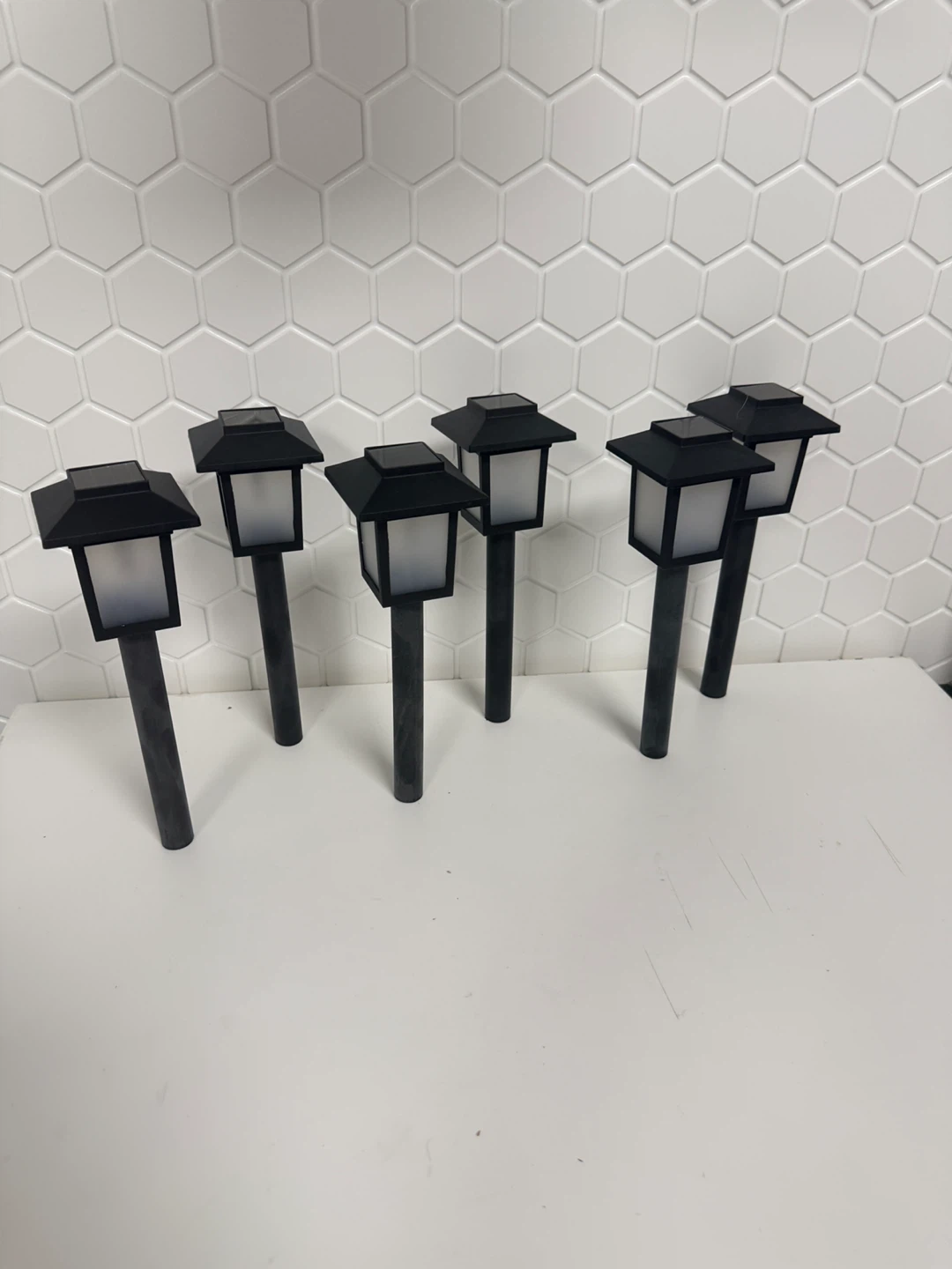 Set of 6 Black Solar flame effect Pathway Lights