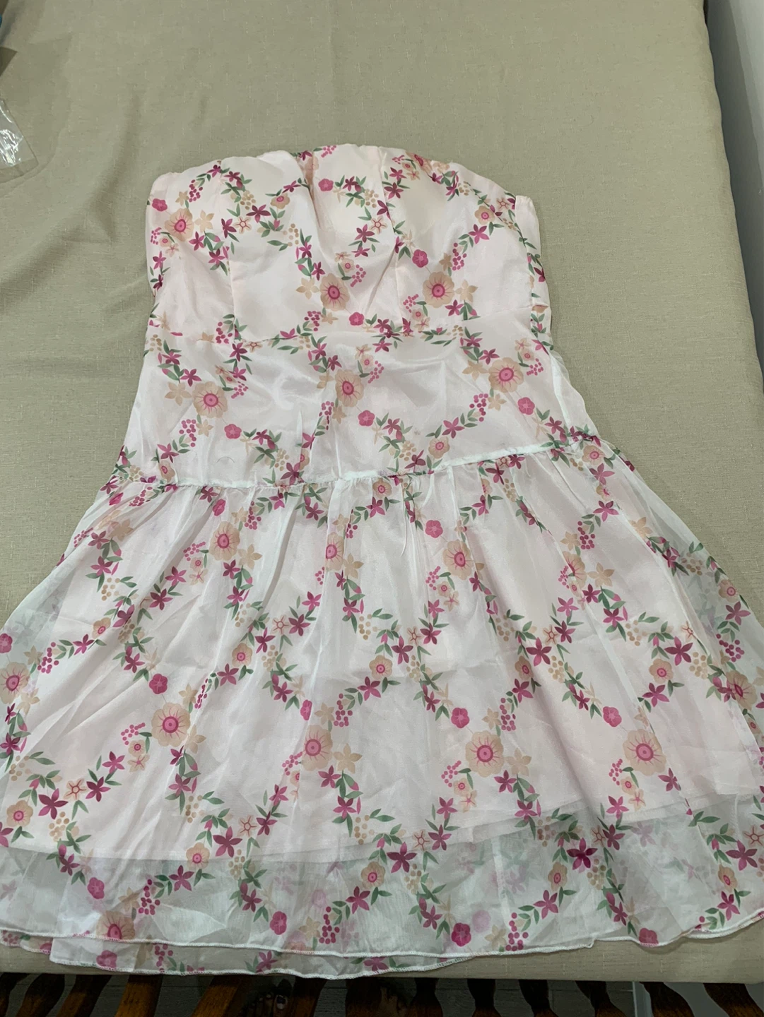 Pink Floral Strapless Mini Dress