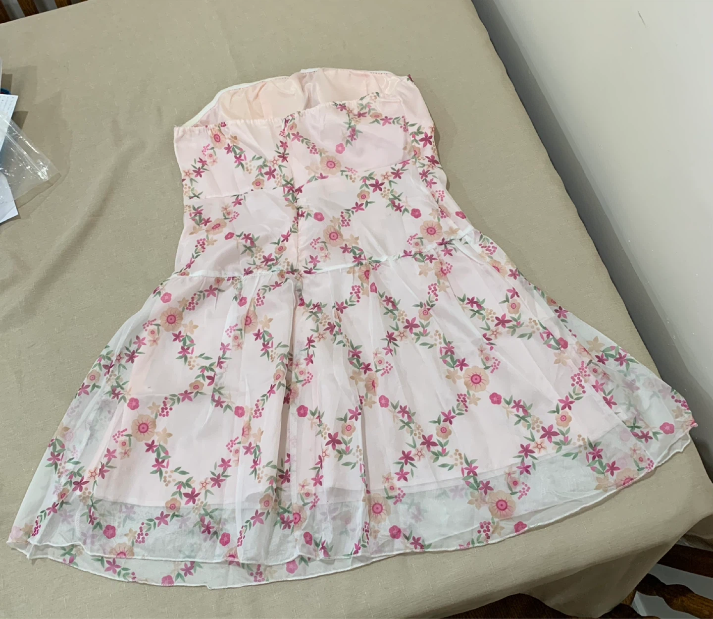 Pink Floral Strapless Mini Dress - photo 2