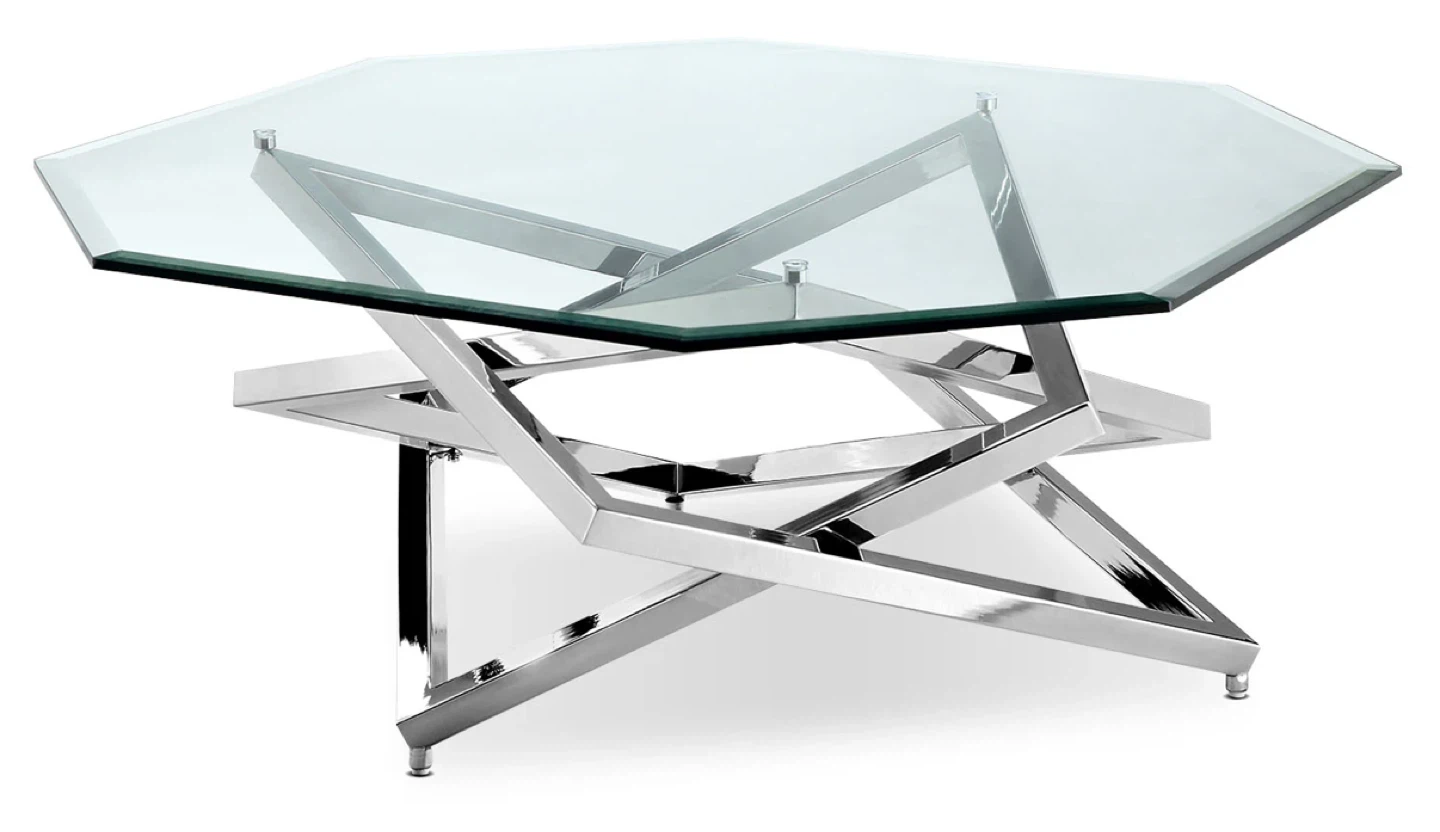 Octagon Glass Top Coffee Table - Silver Metal Base - photo 3