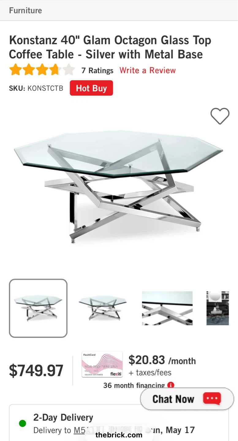 Octagon Glass Top Coffee Table - Silver Metal Base - photo 2