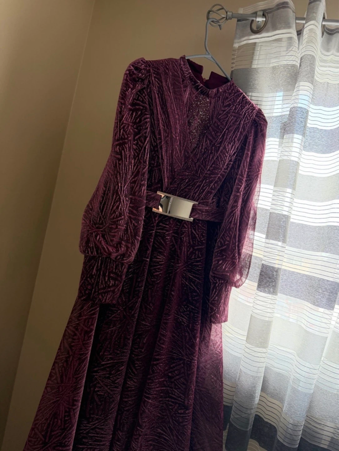 Burgundy Velvet Dress with Belt