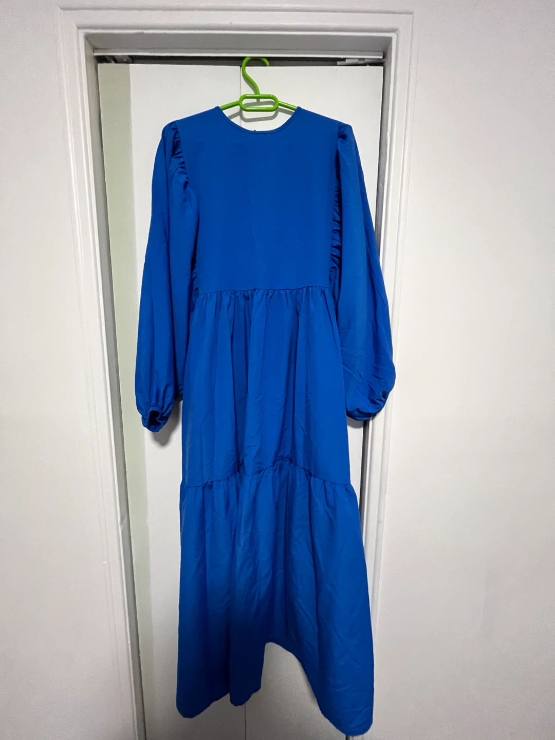 Blue Puff Sleeve Tiered Maxi Dress
