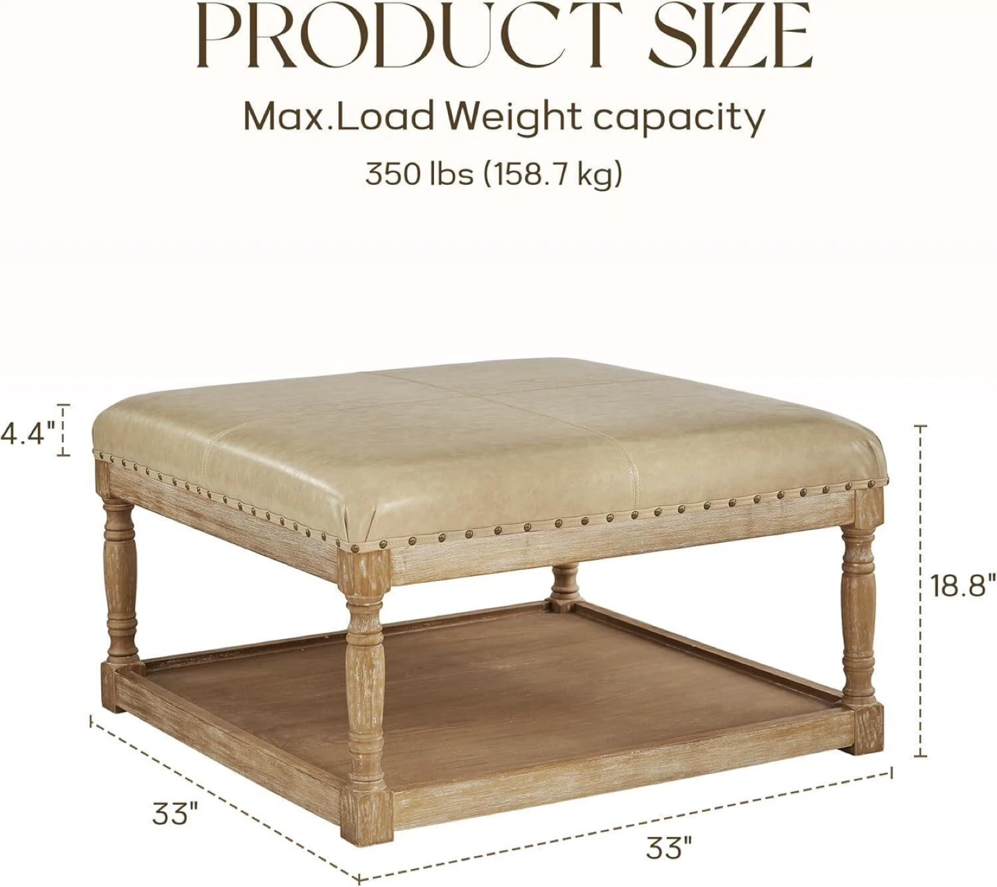 Beige Upholstered Storage Ottoman Coffee Table - photo 3