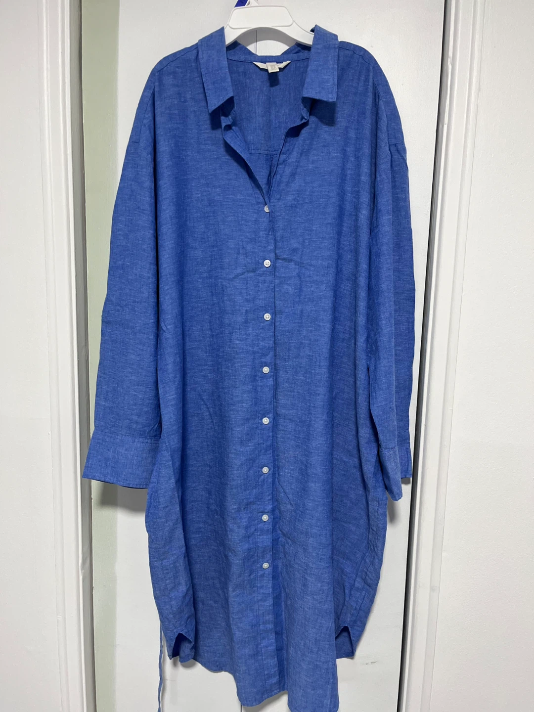 Blue Linen Shirt Dress with Belt