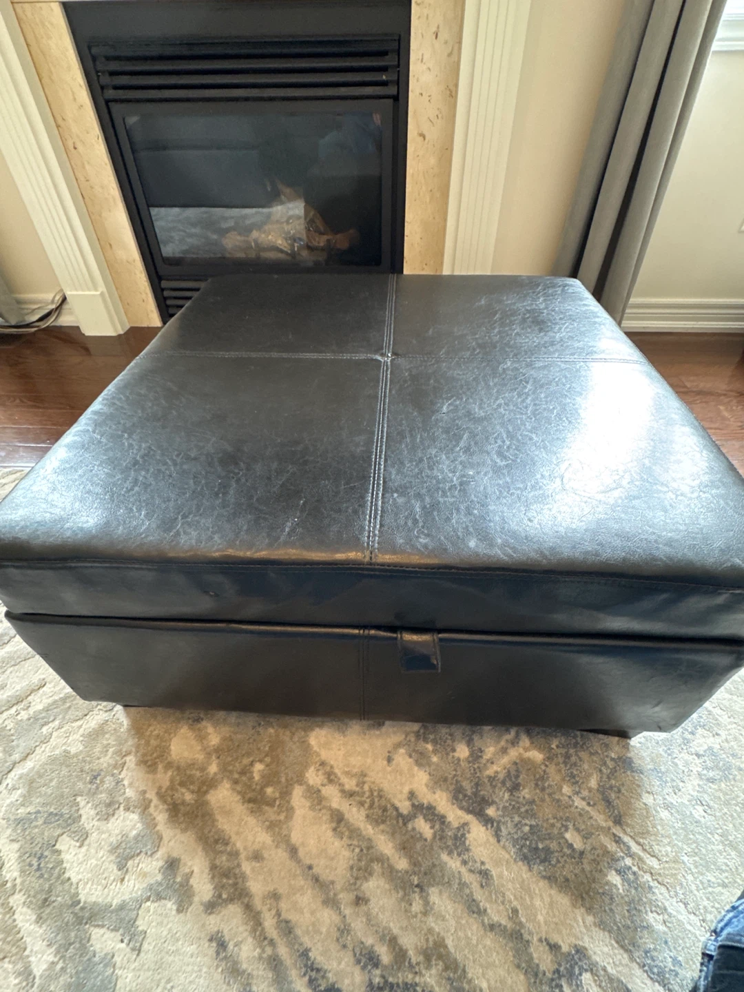 Black Faux Leather Storage Ottoman Bench