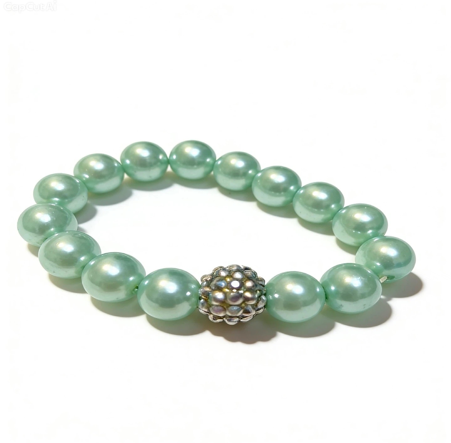 Light Green Pearl Beaded Bracelet with Rhinestone Accent - photo 2