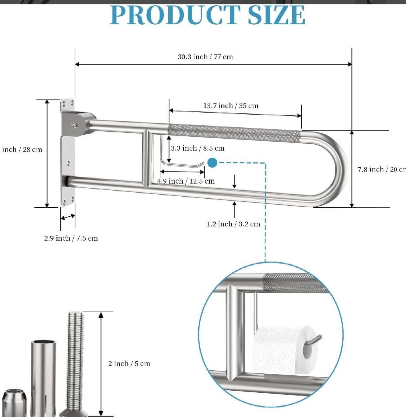 Toilet Grab Bar 22.4 Inch, Munzong U Shaped Anti-S - photo 2