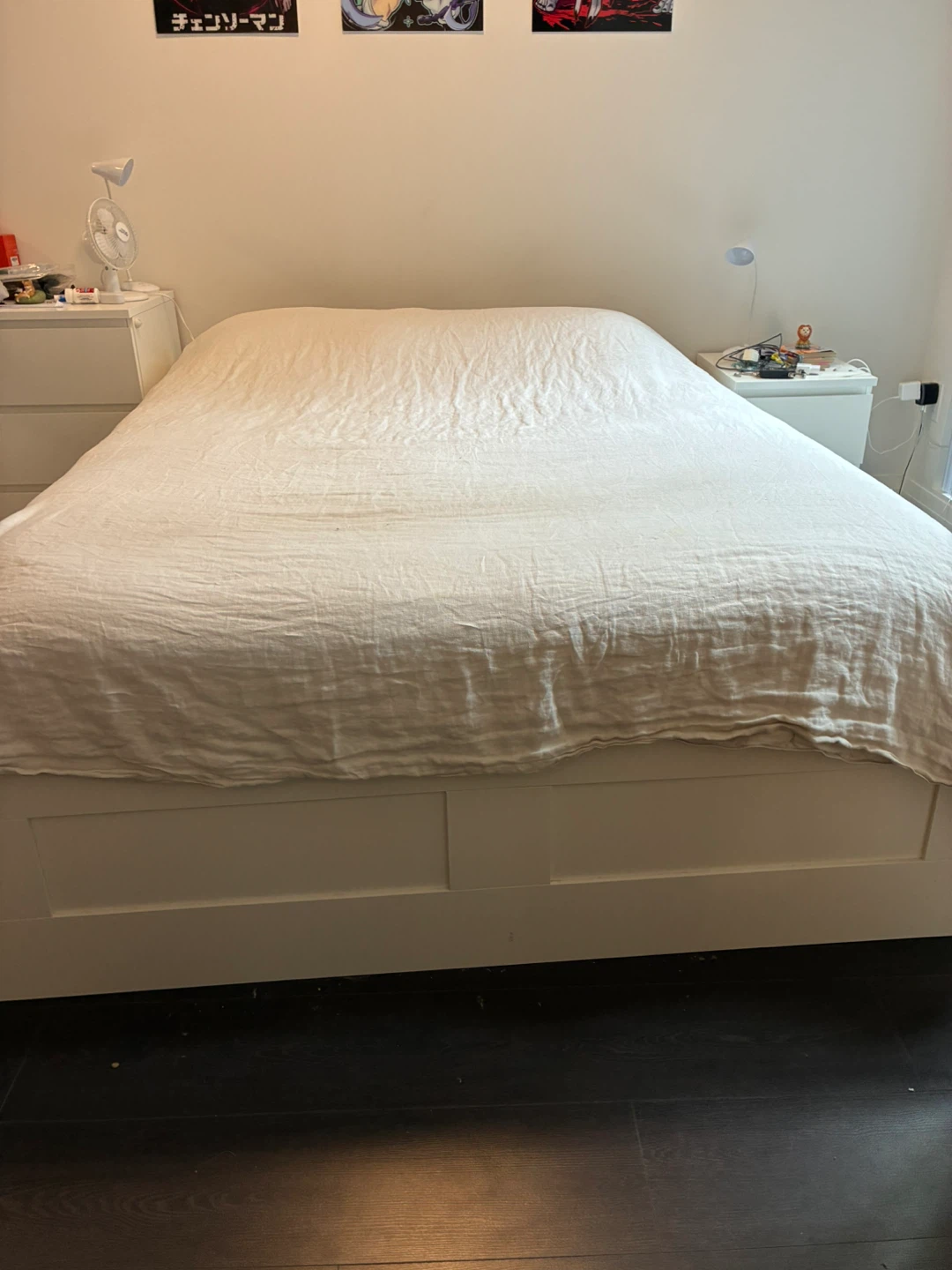 White Queen Bed Frame with mattress