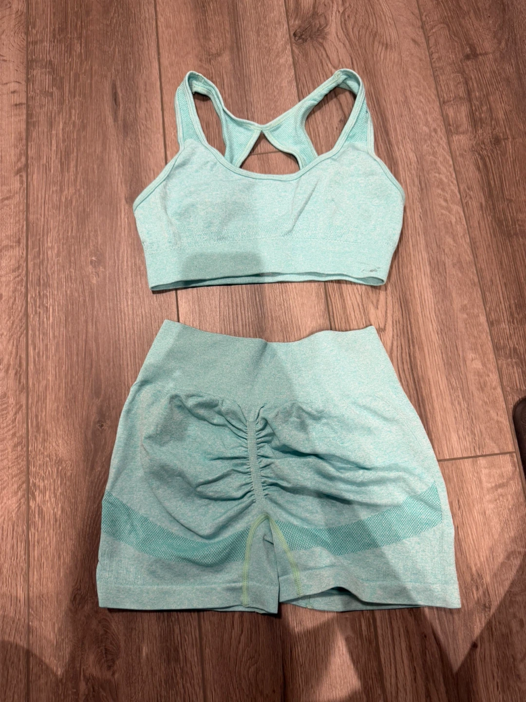 Light Blue Seamless Sports Bra and Shorts Set