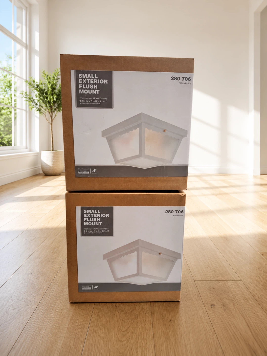 2- Small Exterior Flush Mount Light - White Finish