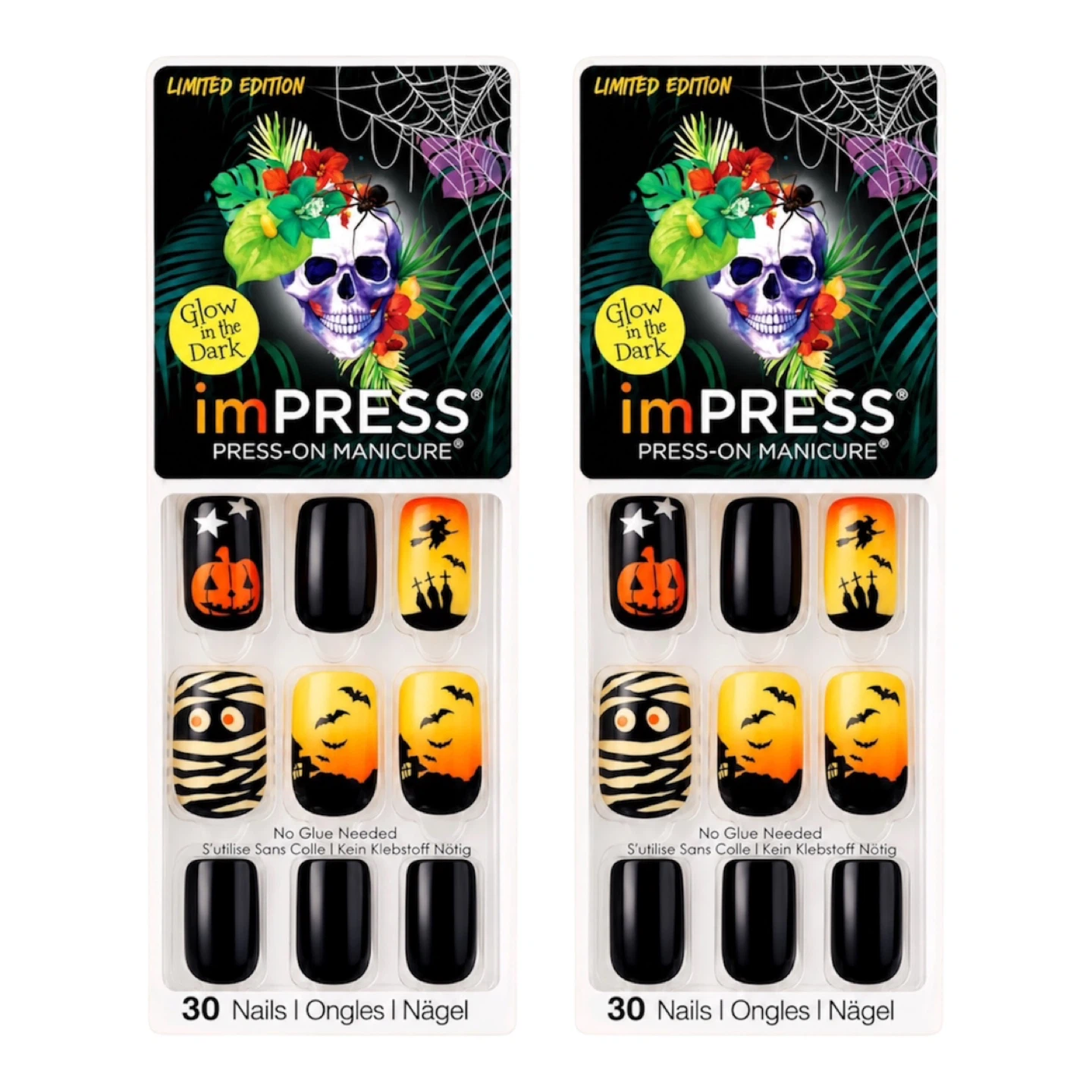 KISS IMPRESS PRESS-ON DEVILISH 30 NAIL HALLOWEEN GLOW IN DARK