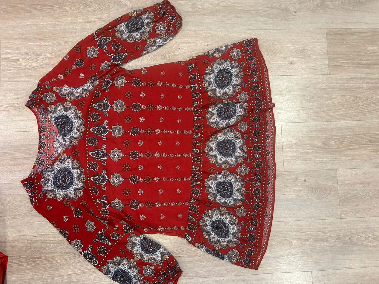 Red Boho Print Long Sleeve Top