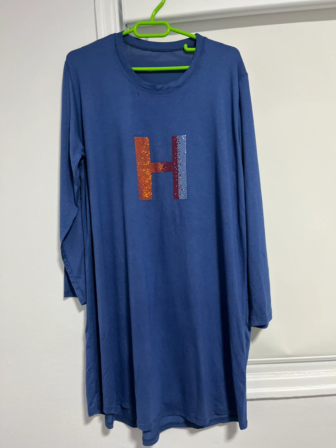 Blue Long Sleeve T-Shirt with "H" Sequin Detail