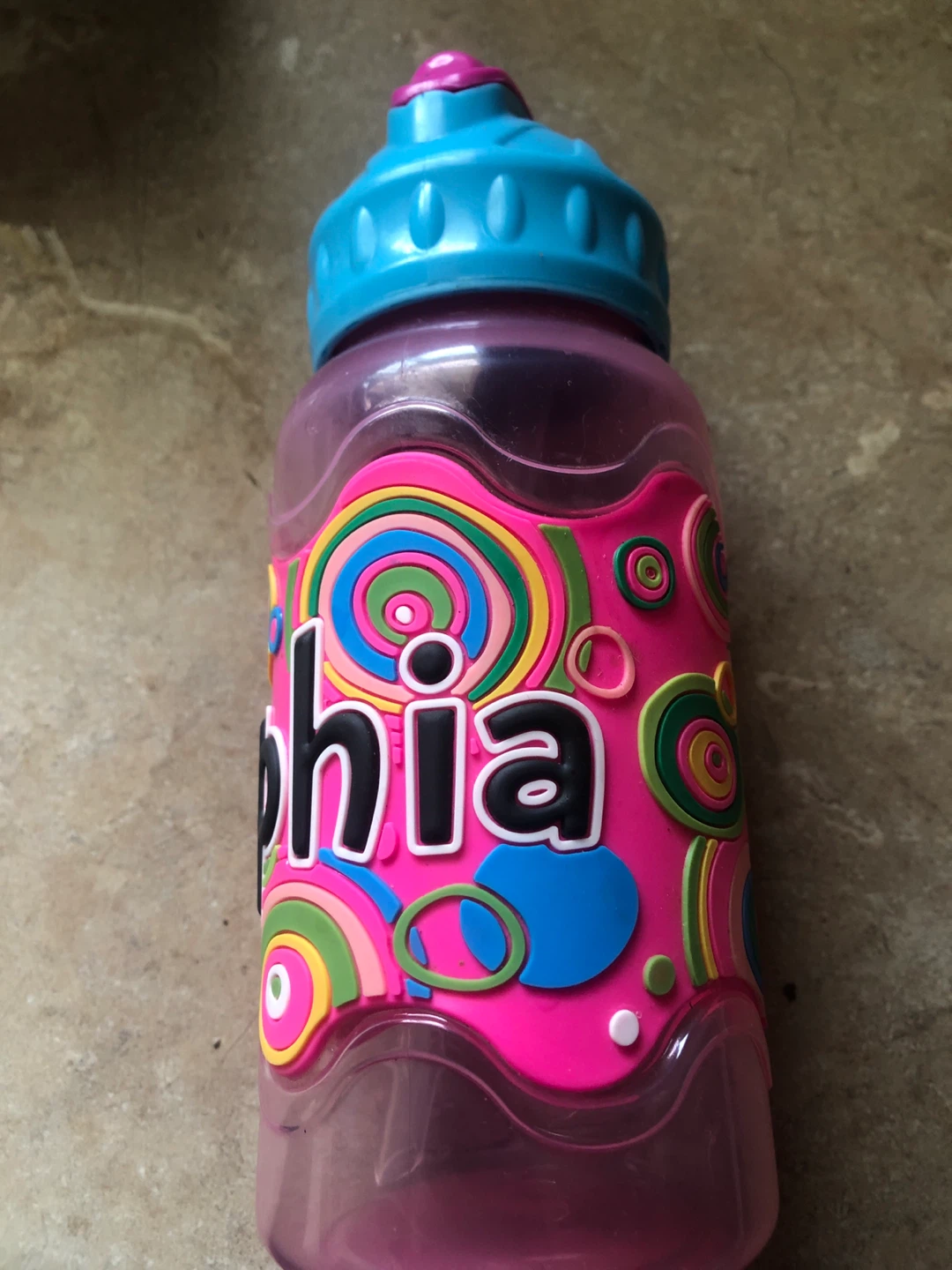 Pink and Blue Water Bottle with purple lid - photo 3