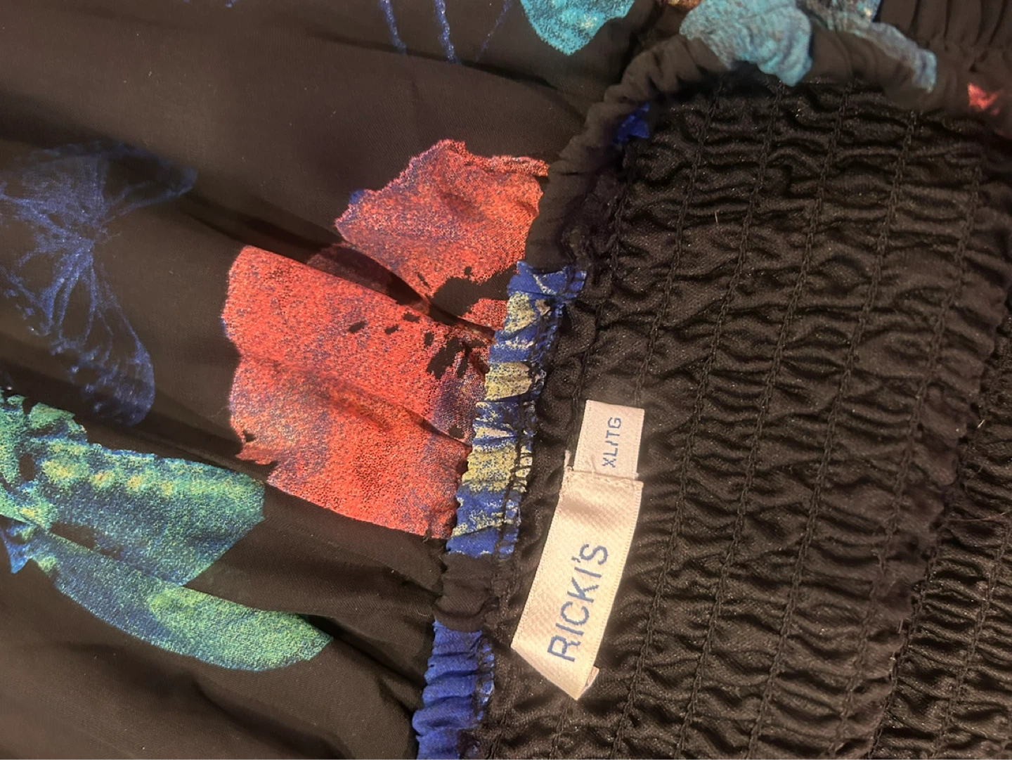 RICKI'S Floral Butterfly Print Smocked Top XL/TG
