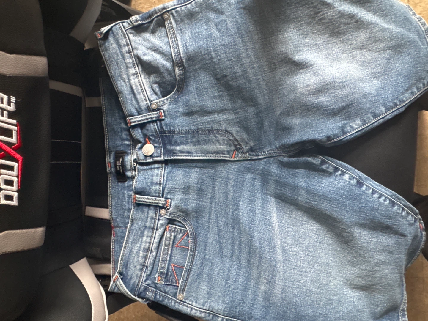 True religion Jorts (Orange stitching)