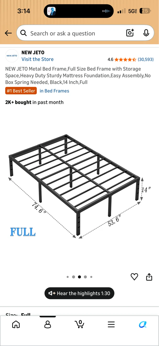 Metal Full Size Bed Frame Black 14 Inch - photo 3
