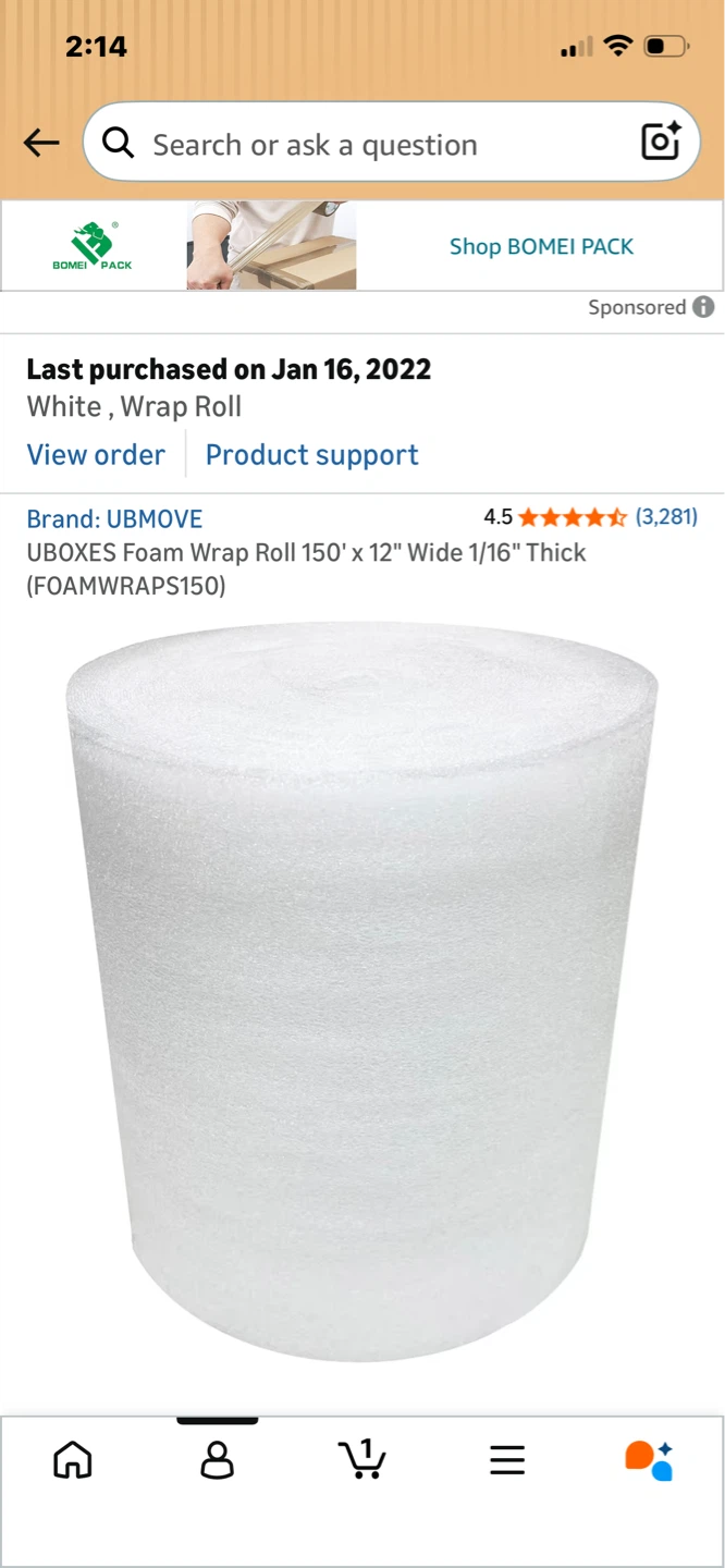 UBMOVE Foam Wrap Roll - 150' x 12"🥕