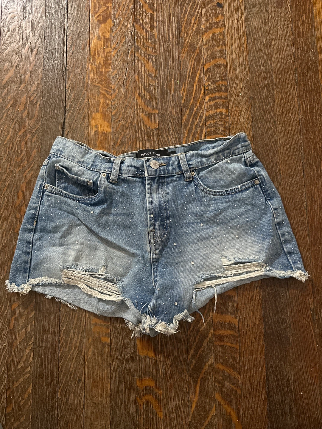 Refuge denim shorts with rhinestones