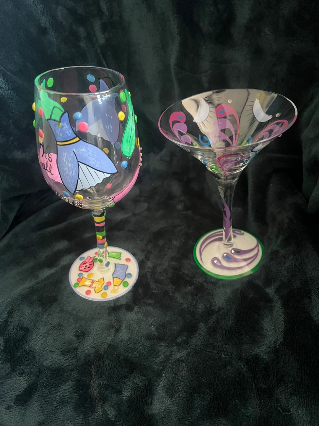 Hand-Painted Wine Glass with Dresses