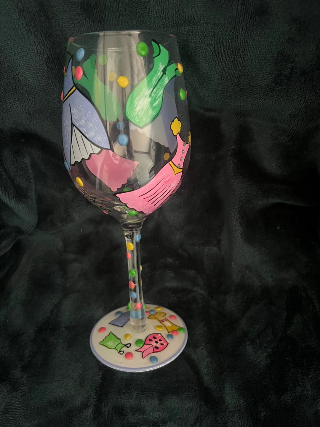 Hand-Painted Wine Glass with Dresses - photo 5