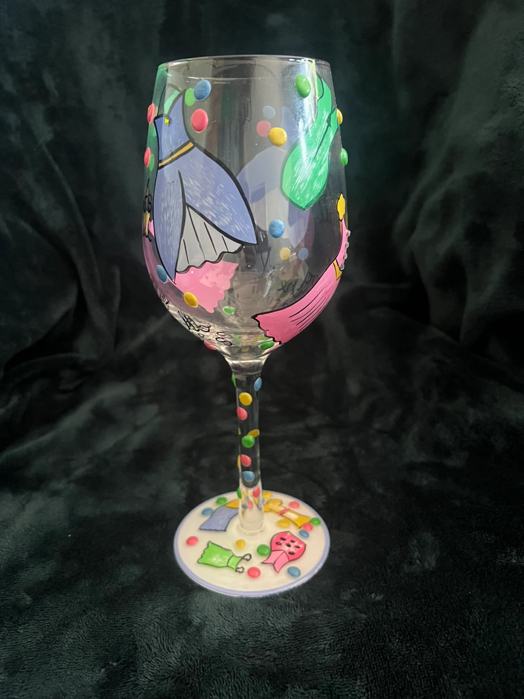Hand-Painted Wine Glass with Dresses - photo 4
