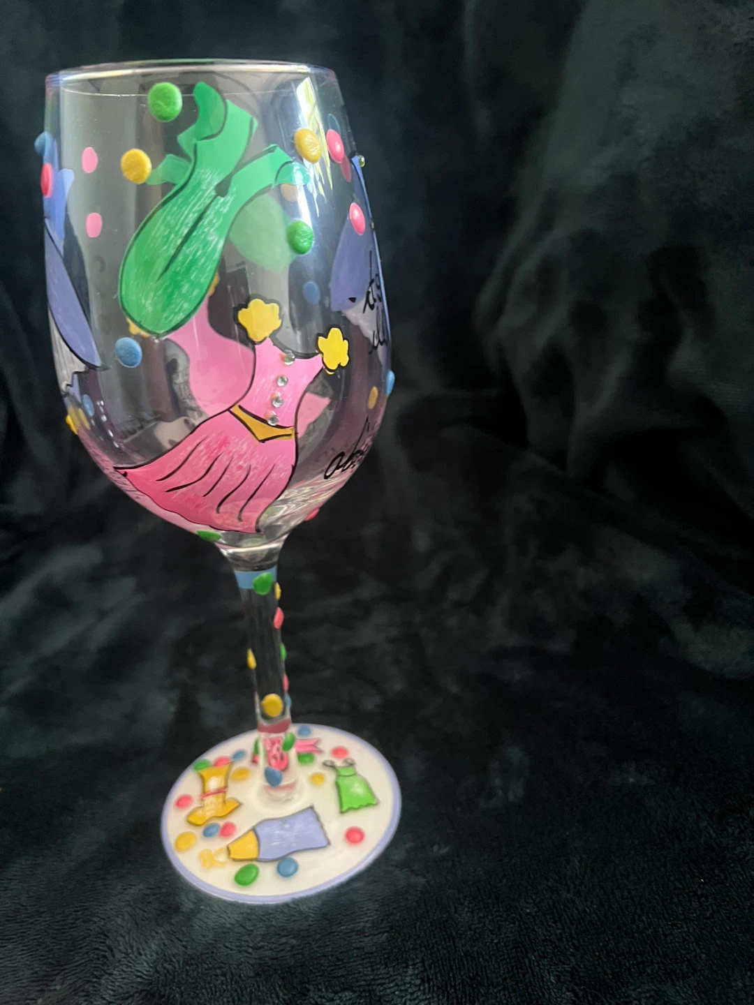 Hand-Painted Wine Glass with Dresses - photo 3