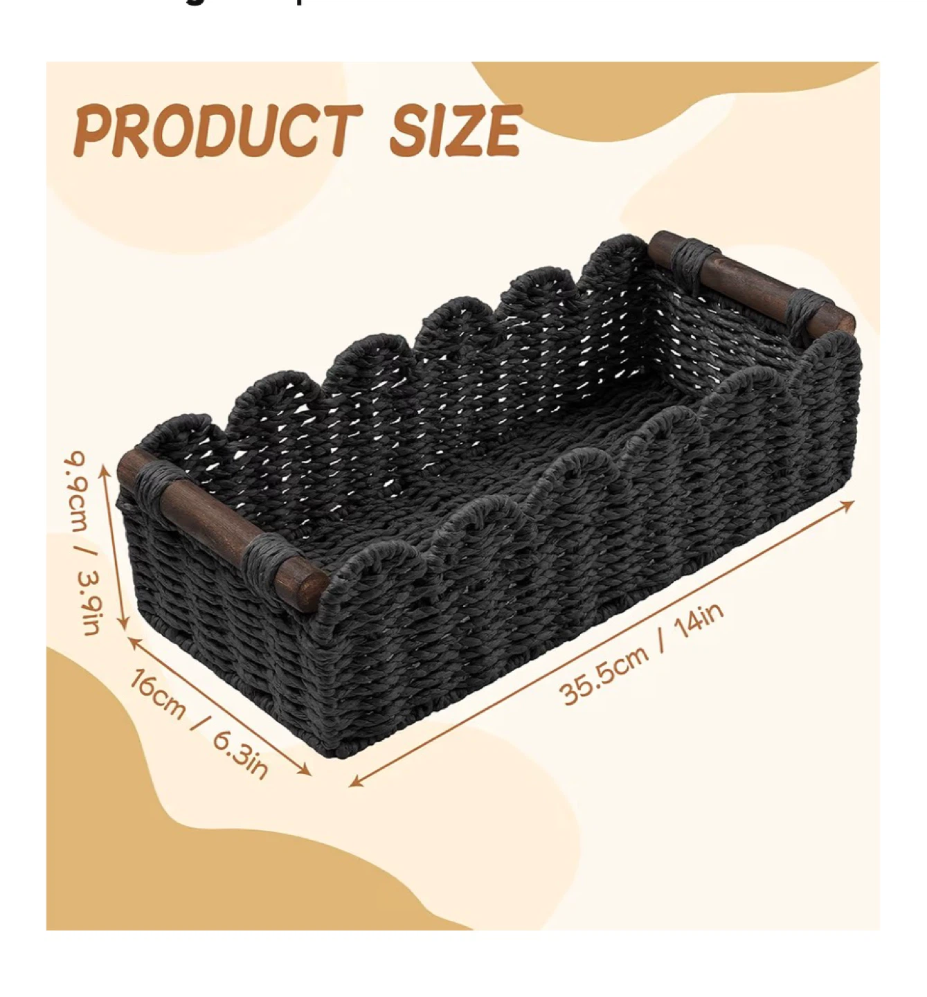 Black Woven Rectangular Basket with Wooden Handles - photo 4