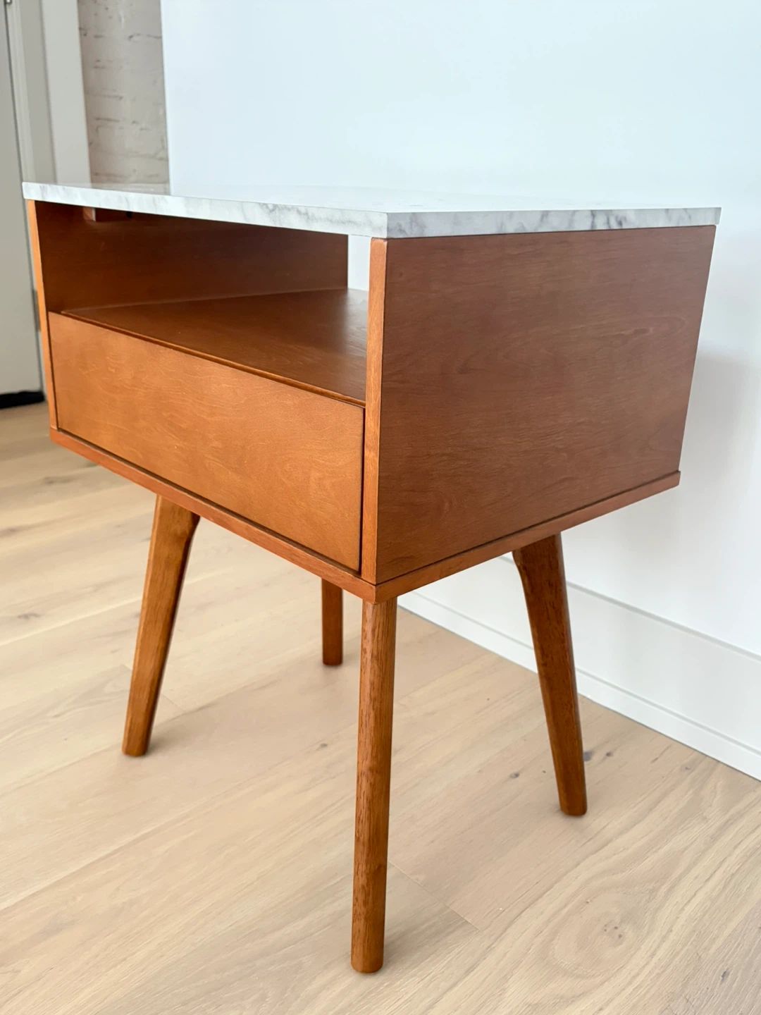 Mid-Century Nightstand/Side Table with Marble Top