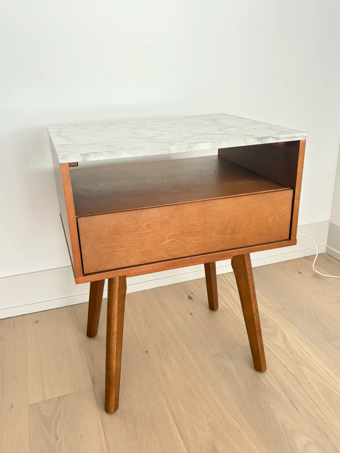 Mid-Century Nightstand/Side Table with Marble Top - photo 2