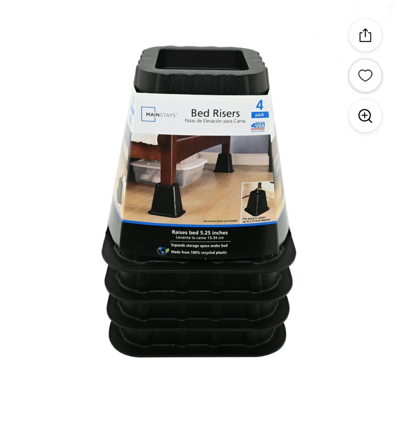 Mainstays Black Bed Risers (4 Pack)
