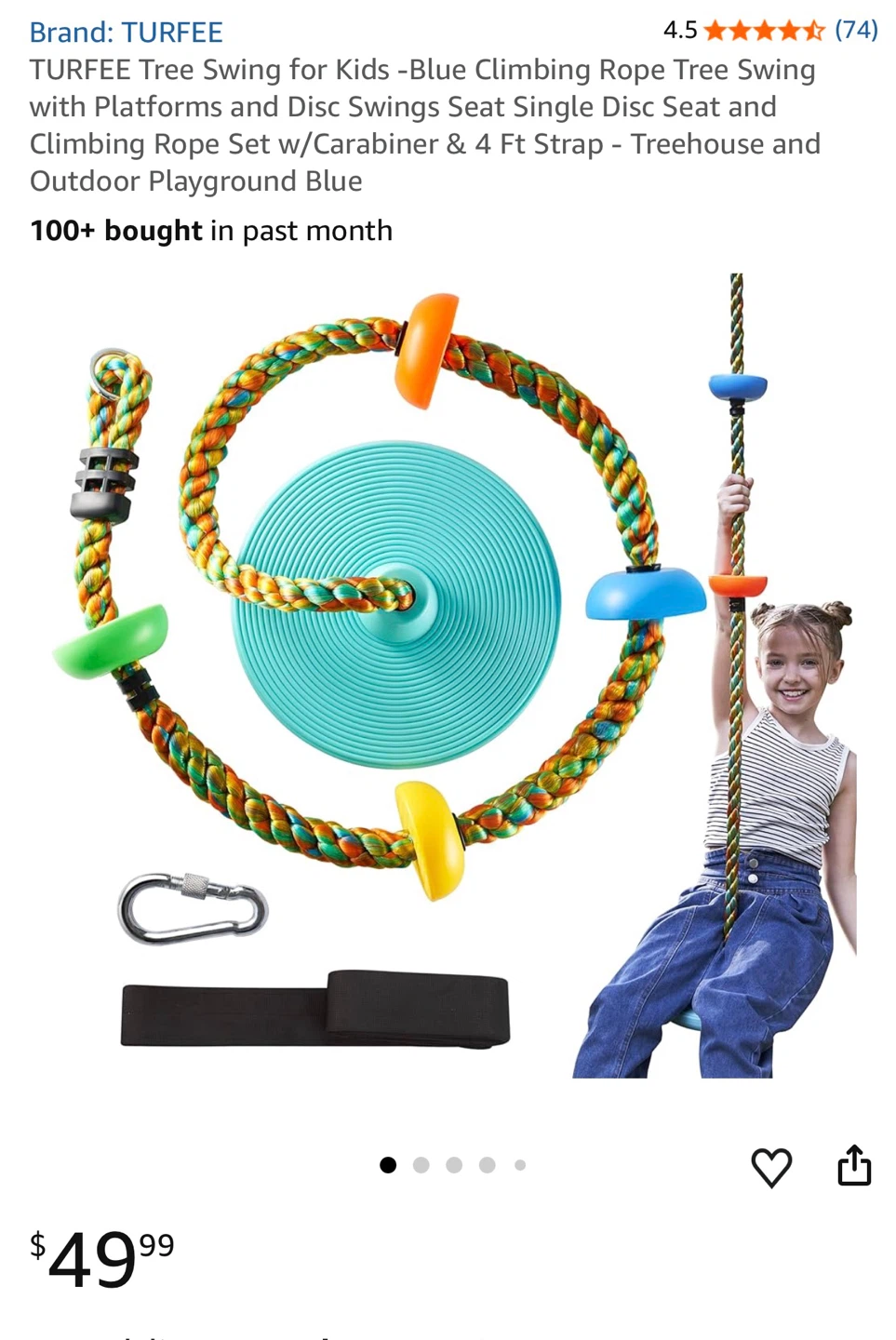 TURFEE Kids Climbing Rope Tree Swing Set Blue - photo 3