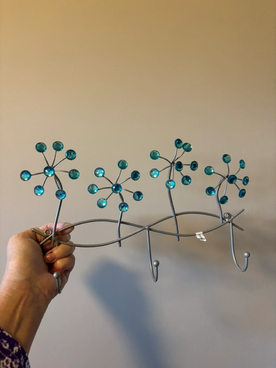 Decorative Wall Hook Rack with Blue Gem Accents