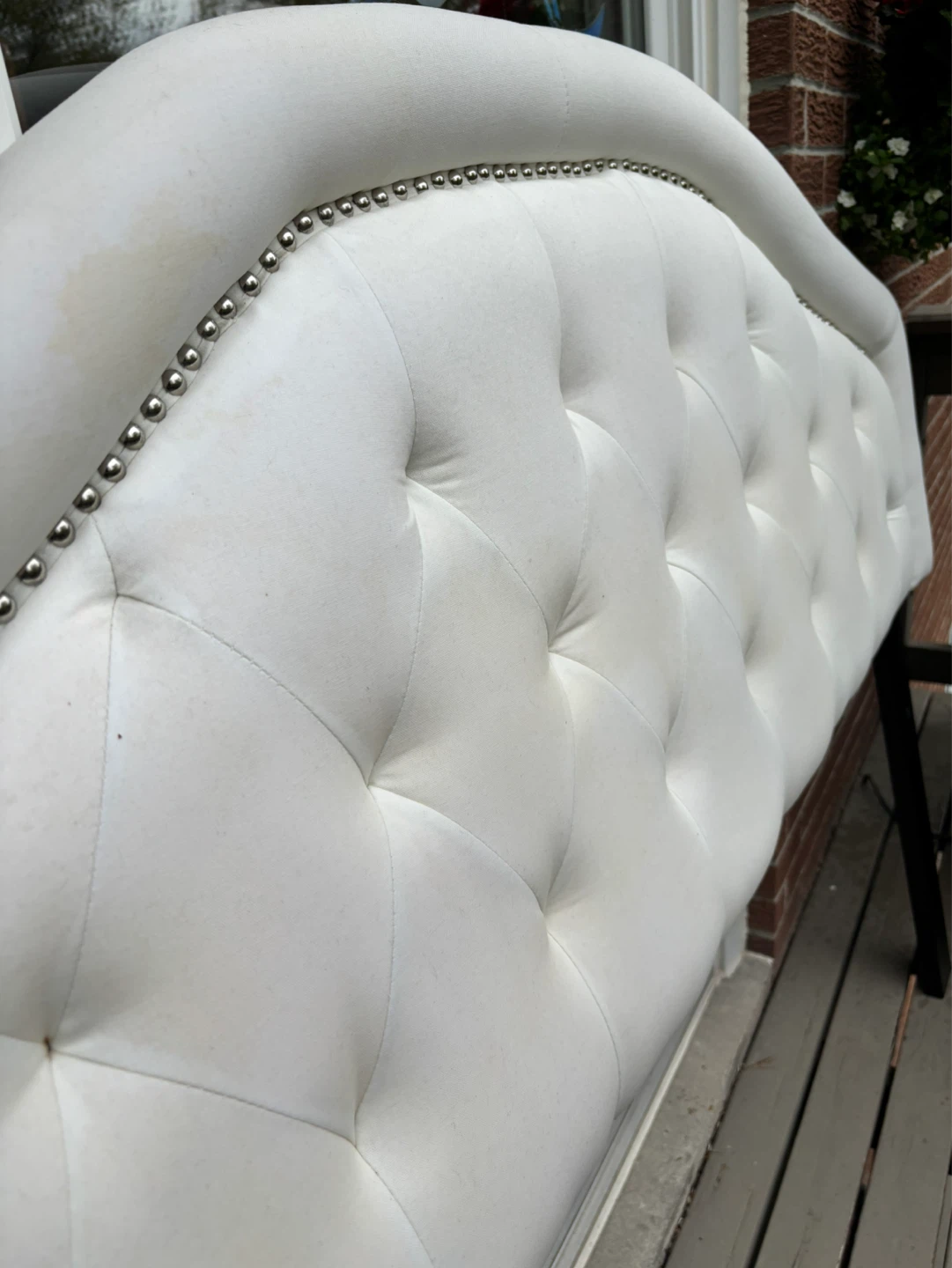 White Tufted Headboard with Silver Nailhead Trim - photo 4